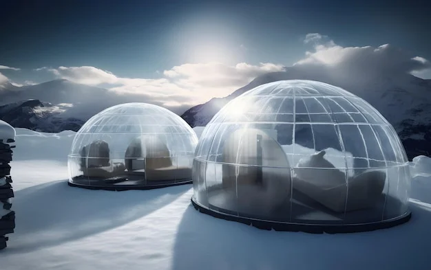 Modern home interior in an ice dome village with climate control